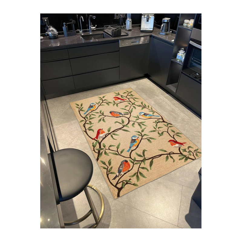 Toy Sparrow Bird Patterned Modern Patterned Woven Base Washable Carpet, Rectangle 2'4" x 4'