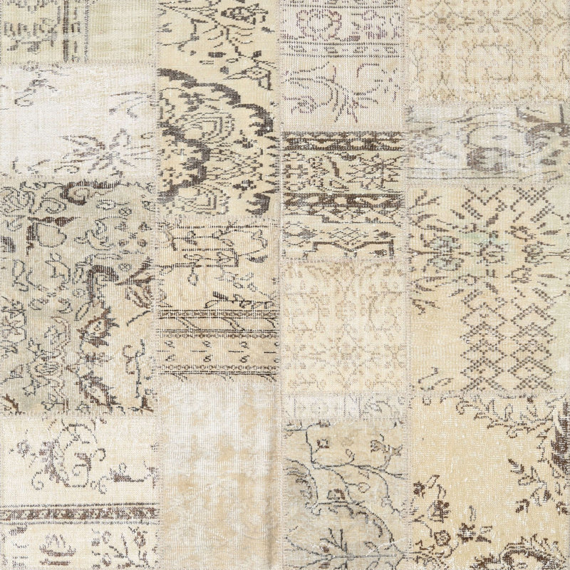 Tapis ivoire/gris clair contemporain, Carré 7 pi