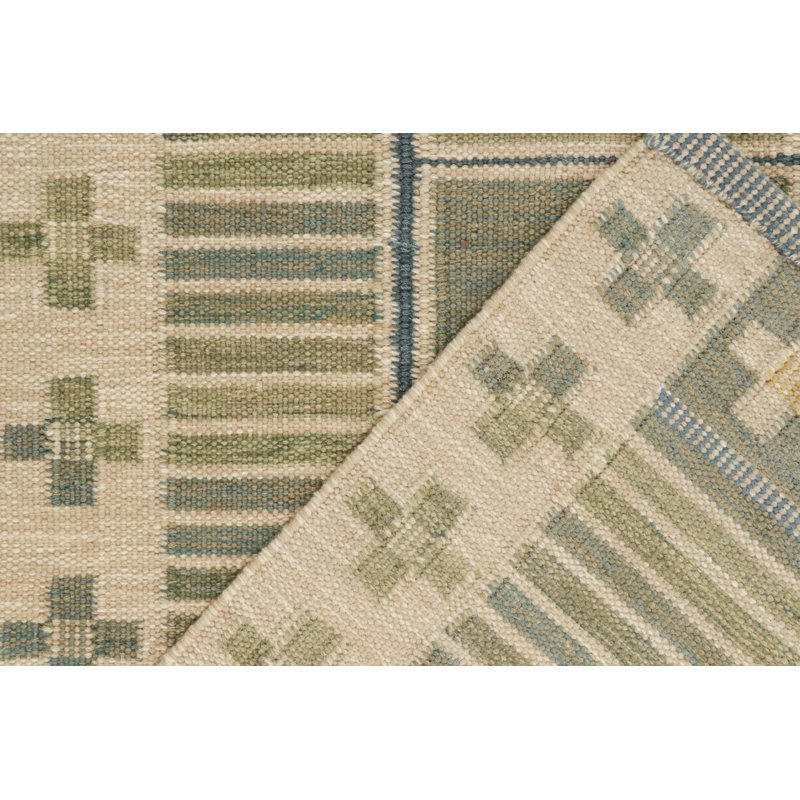 Rug & Kilim’S Scandinavian Rug Kilim In Green And Blue Geometric Pattern, Rectangle 8' x 10'