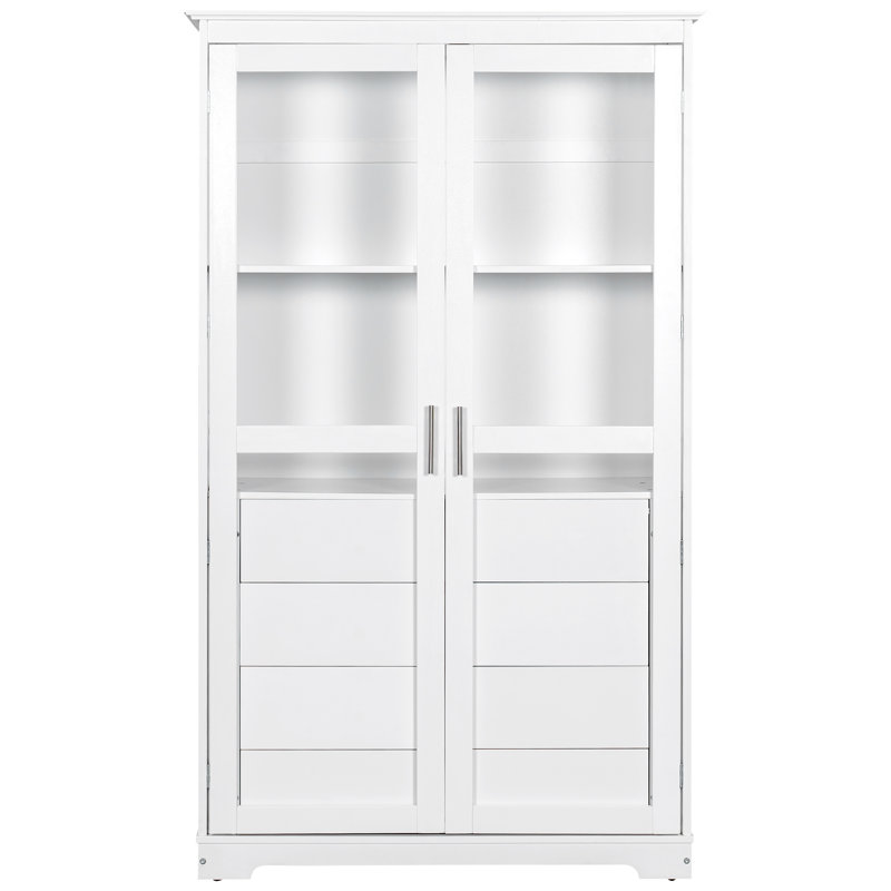 Large garde-manger large avec portes en verre et tiroirs intégrés, Ivoire ivoire