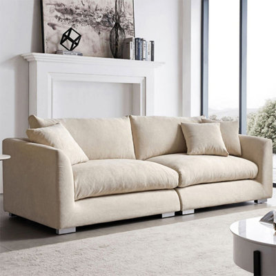 Causeuse-coussin modulaire en chenille crème et blanc