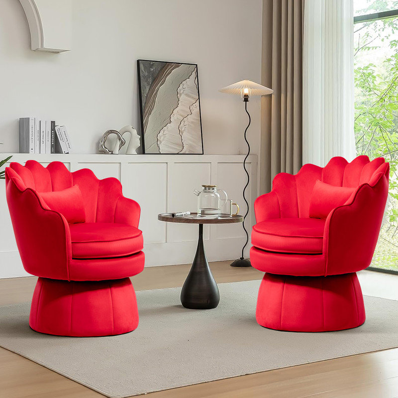 Fauteuil d'appoint rembourré et pivotant en velours, Velours rouge