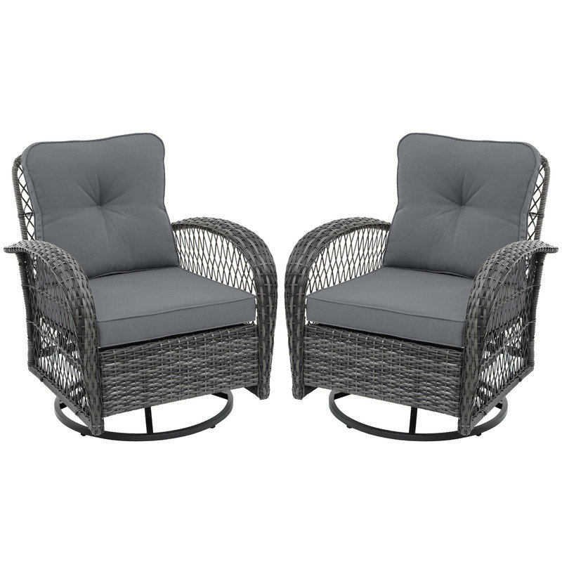 Chaise berçante d'extérieur en osier avec coussins Aksha, Gris, Gris