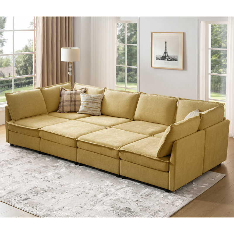 Cheltenham 127"W Modern 8-Piece Extra-Wide Storage Sectional Sofa with Ottoman, Caramel Polyester