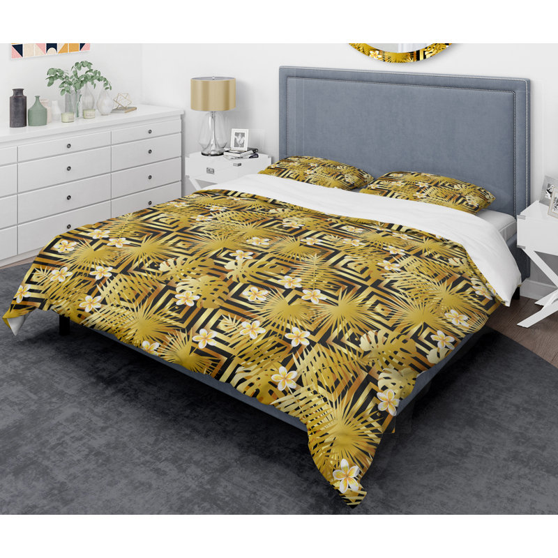 Motif de luxe moderne et doré - Ensemble de housse de couette abstrait Glam - Microfibre de polyester
