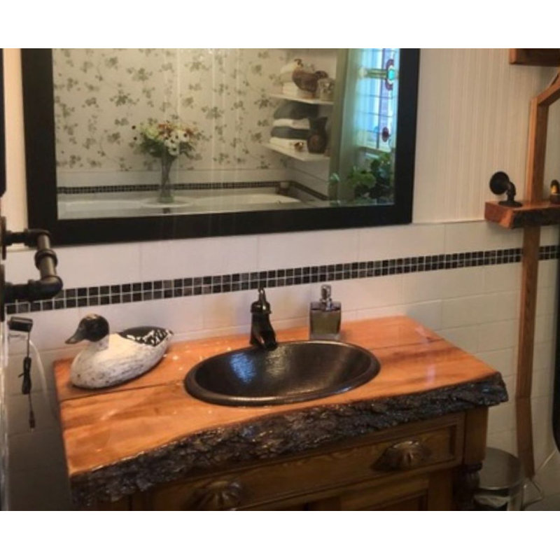 19" Oval Copper Drop In Bathroom Sink, Drain Included