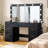 47" Large Black Fluted Vanity Desk With Mirror & Adjustable Led Lights-1956595809