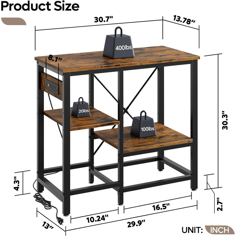 Rustic Brown Metal Fish Tank Stand with Adjustable Shelves