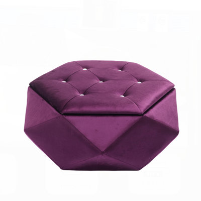 Elegant Velvet Polygon Diamond Tufted Storage Ottoman, Multi-Functional Footrest and Seating Solution for Home, Comfortable and Practical Storage for Living Room and Bedroom