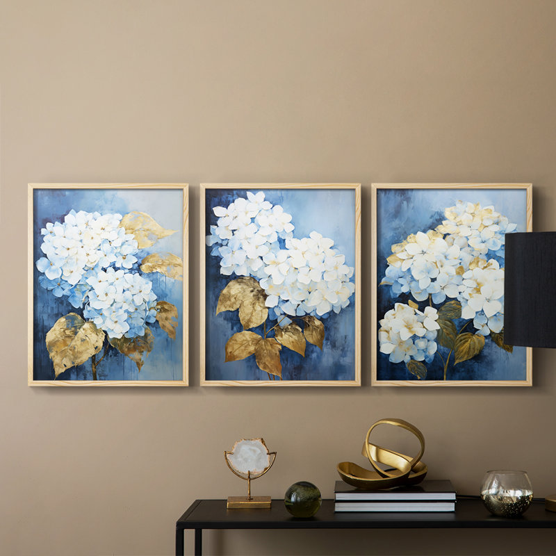 Floral Study Series XL -Set de 3 estampes numériques giclées -Prêt à accrocher, Naturel, H 14 po x l 33 po