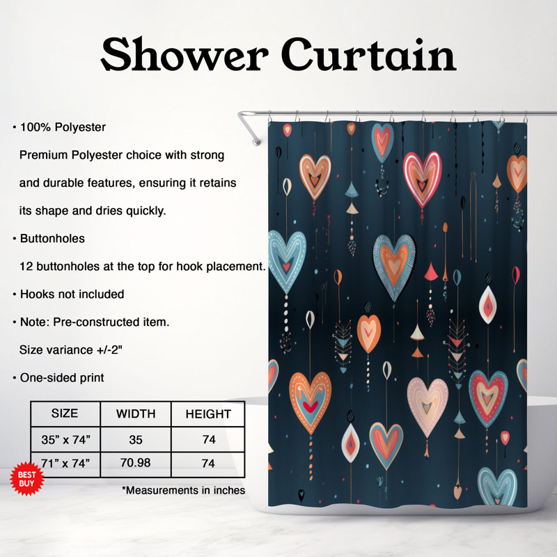 Aimer les motifs - Rideau de douche haut de gamme, H 74 po x l 71 po