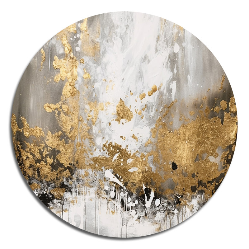 Or et blanc abstrait - Art abstrait rond en métal, H 16 po x l 16 po x P 1 po