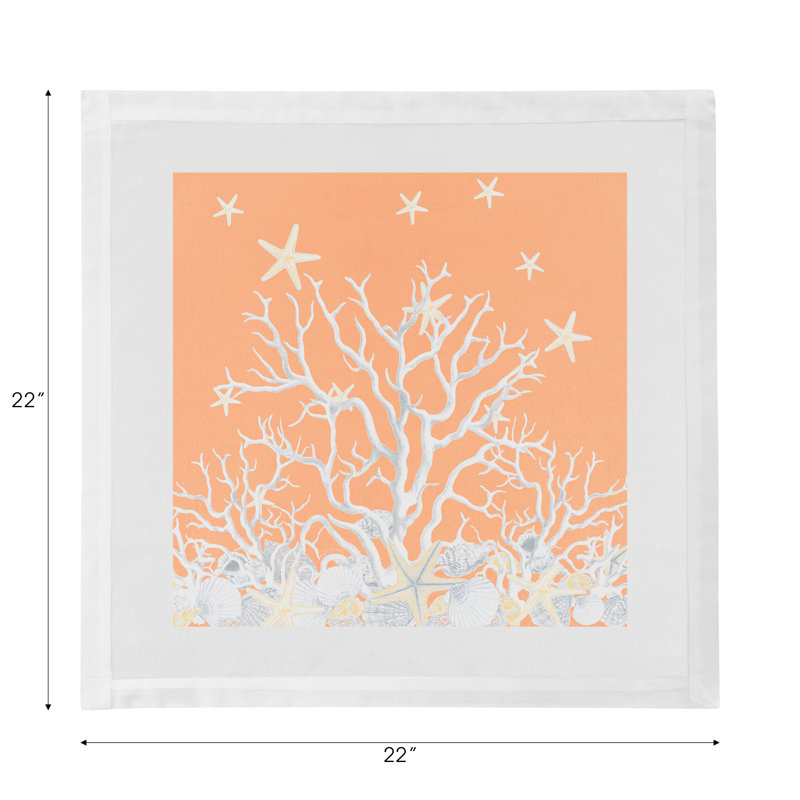 Coral Branch Cotton Sateen Dinner Napkins, Peach