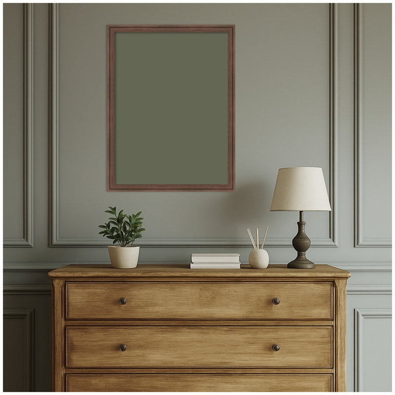 Tableau d'affichage en lin encadré en tissu, Brun moyen Florence, Vert foncé, H 26 po x l 20 po x P 1,25 po