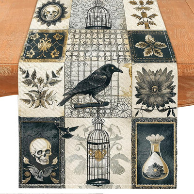Halloween Table Runner,Retro Runners Vintage Halloween Decorations | Spooky Gothic Skull Day of The Dead Table Cloth,Halloween Decorations for Home Party Decor,Measuring 13x72 inches,Polyester