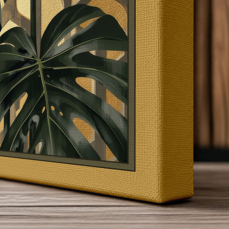 Modern Monstera Study Botanical - Wrapped Canvas, 30x20 - 76.2 x 50.8 cm, Ochre Border