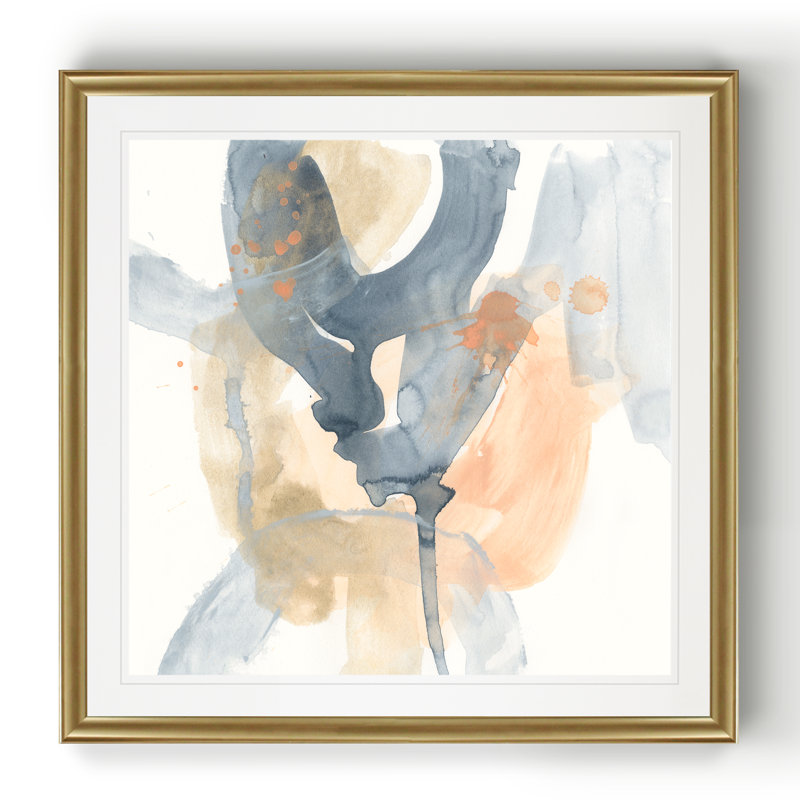 « Liquid Blueprint VII » - Tableau sous verre acrylique, encadré et encadré, grand format, pour salon., Cadre doré