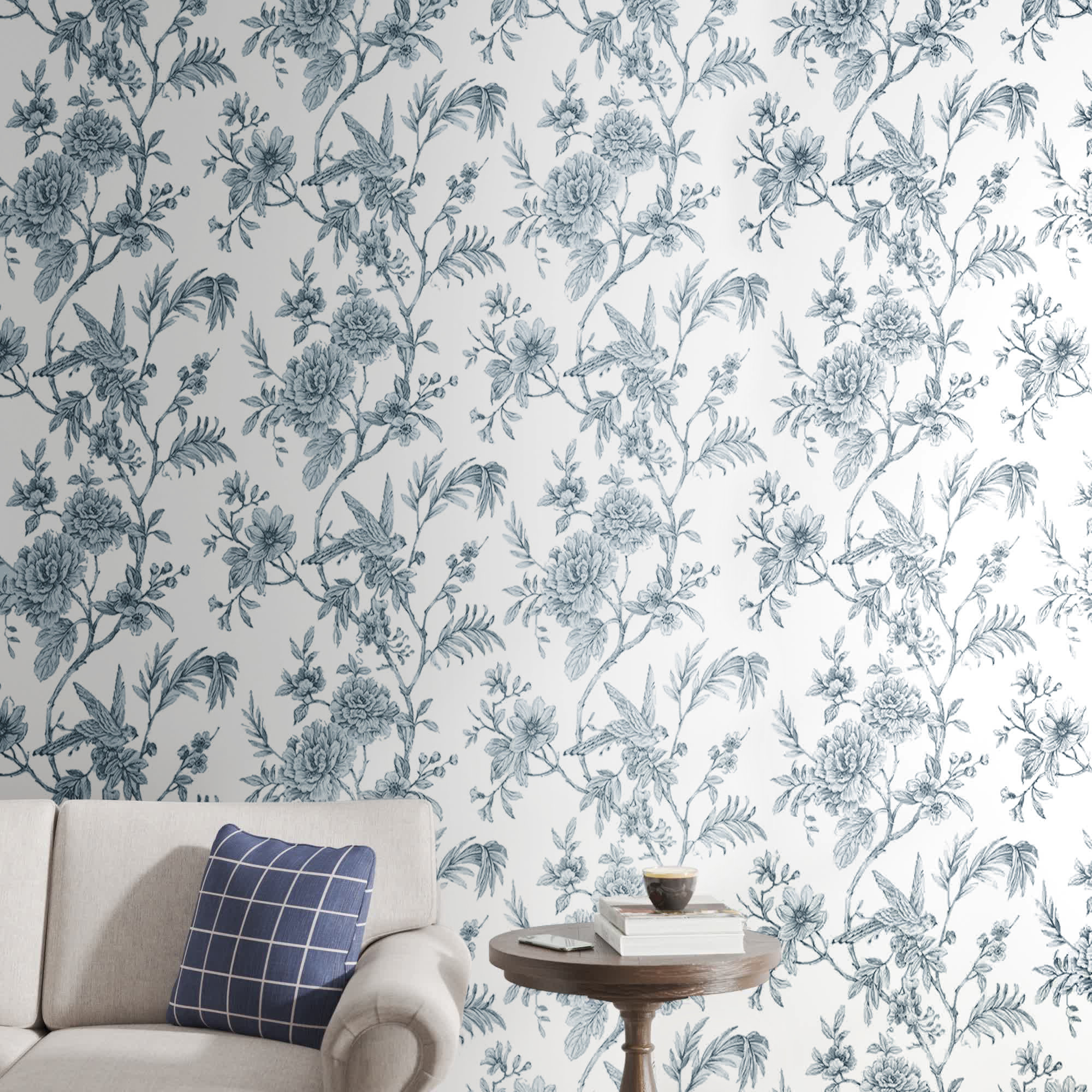 Melvin Floral Trail 33' L x 20.5" W Smooth Wallpaper Roll, Blue