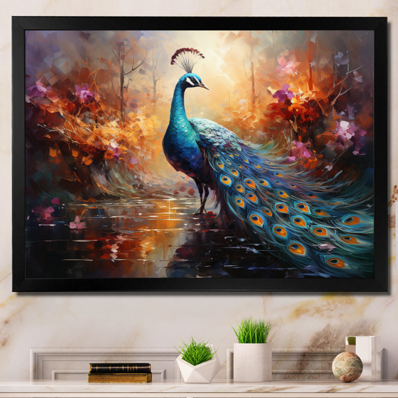 «Peacock Expressionist Portrait II», art mural sur toile paon, H 30 po x l 40 po x P 1,5 po, Cadre simple noir