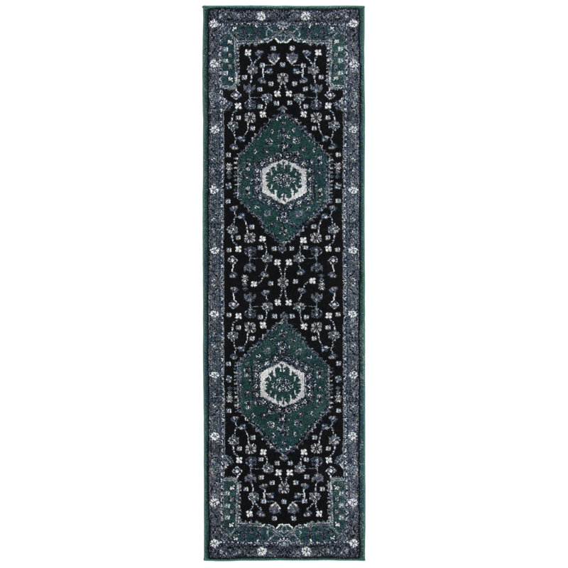 Djenabou Oriental Green/Black Area Rug, Runner 2'3" x 8'