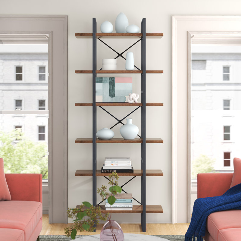 Etagere Bookcase, (6 Shelves) 85” H x 35” W x 13”D, Black/Brown