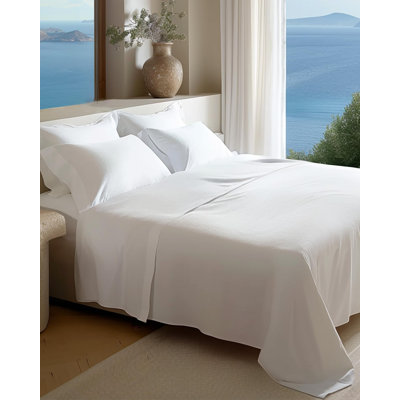 Double Stitch Tencel Cotton Sheet Plain 4 Piece Solid Color 