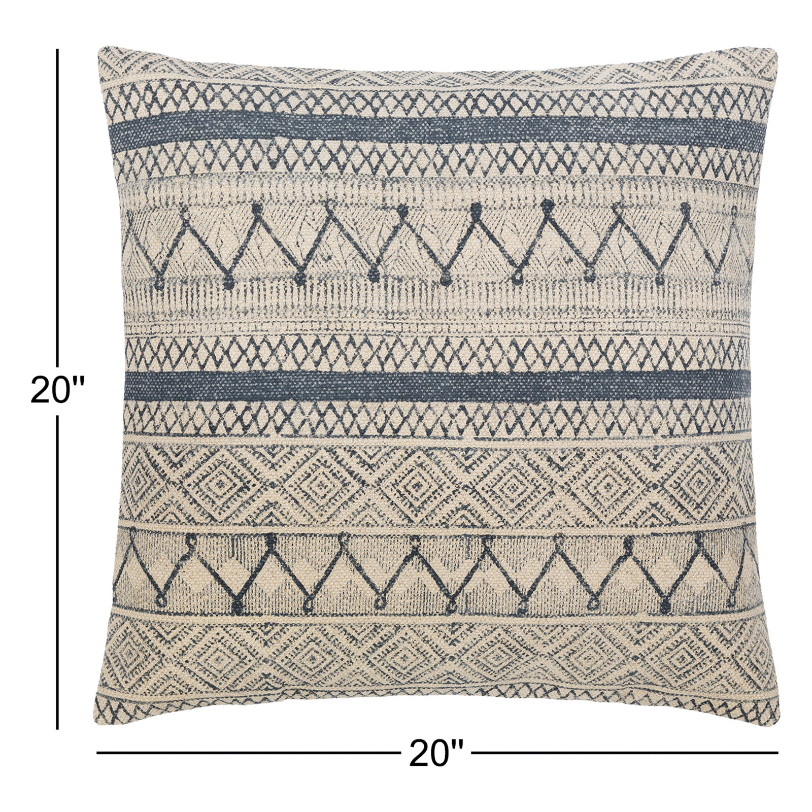 Zetta Geometric Cotton Throw Pillow, Pillow Cover Only - No Insert, 20" x 20", Light Beige/Dark Blue