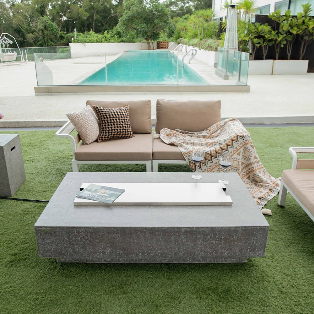 Orren Ellis Colfax Hampton 56" Rectangle Concrete Outdoor Fire Pit ...
