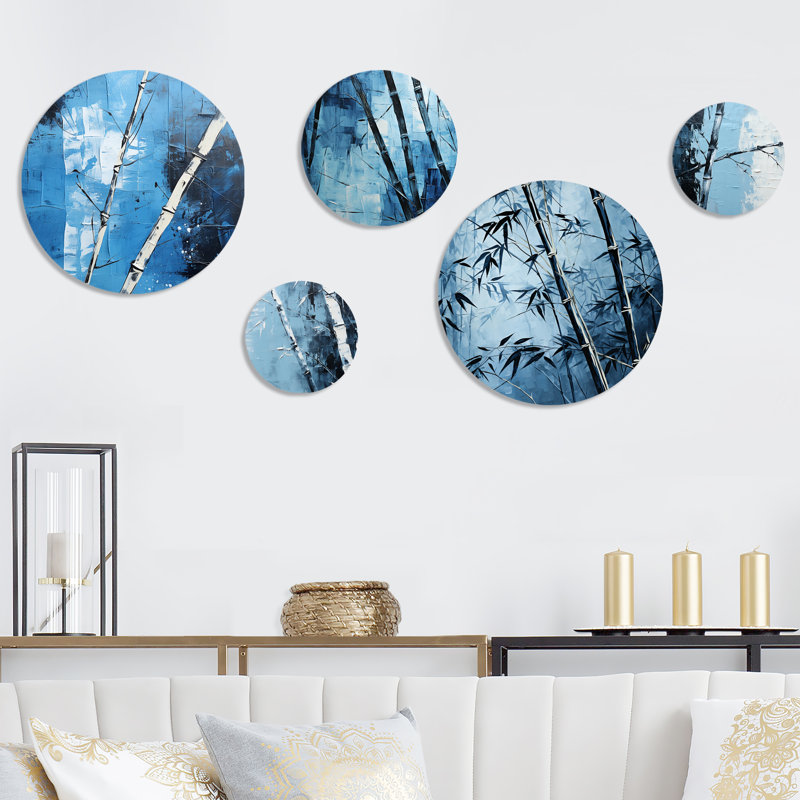 Serenity In Wild Blue Bamboo V - Bamboo Wall Art, ensemble de 5 - Ensemble d'art mural traditionnel 5 pièces