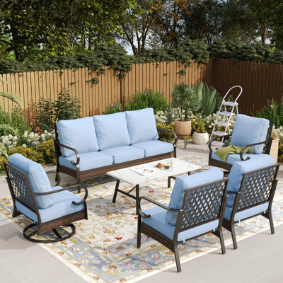 7 - Person Outdoor Patio Conversation Set With 2 Swivel Lounge Chairs