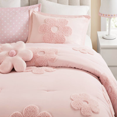 Édredon réversible à motif floral en chenille rose et double avec grand coussin rose et rembourrage floral