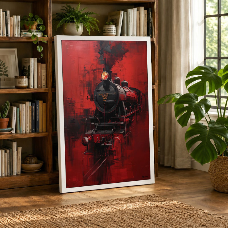 Locomotive in Motion Industrial - Wrapped Canvas, 36x24 - 91.4 x 61.0 cm, Teal Border