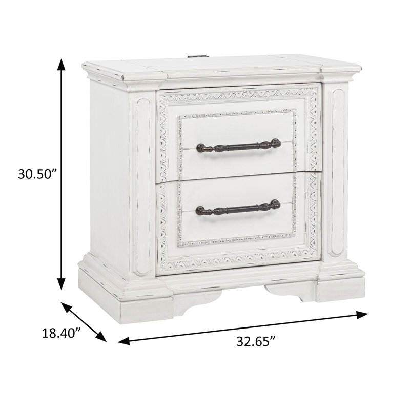 Table de chevet traditionnelle l 32,65 po, blanc rétro