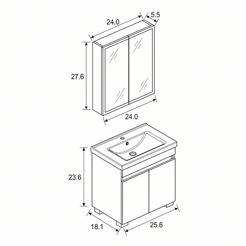 Ensemble de meuble-lavabo simple avec armoire à pharmacie Alastair, 24" H x 26" W x 18" D, Matte White