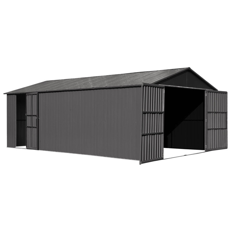 Outdoor Metal Garage Shed, Extra Large Metal Carport With Lockable Double Hinged Doors, Heavy Duty Car Shelter For Car, Truck, Motorcycle And Lawn Equipment