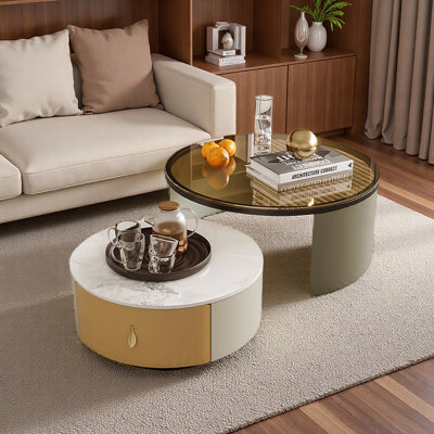 Luxury-Style Round Granite Slab Coffee Table Set