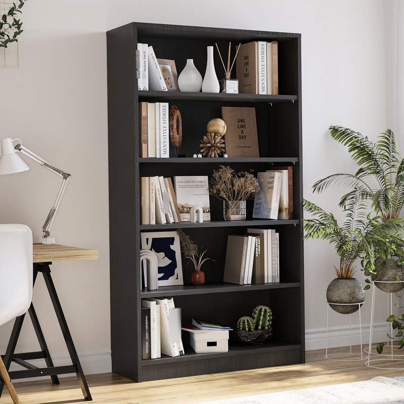 Bibliothèque grise moderne en bois à 5 tablettes pour le bureau et la chambre à coucher, Scratch - grande capacité de rangement