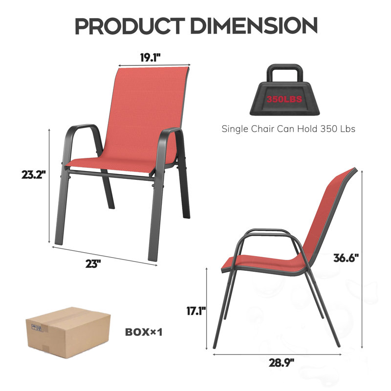 Ensemble de chaises de salle à manger d'extérieur 4 pièces avec structure en métal, Rouge