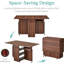 Table de salle à manger pliante, bureau à rallonge pliable et polyvalent avec roulettes, 3 tablettes de rangement - Brun