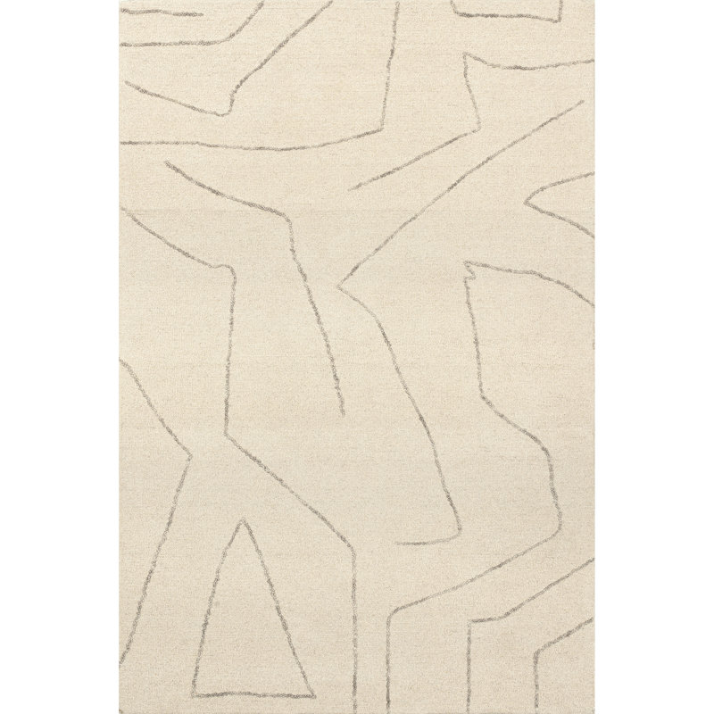 Handmade Cream Abstract Wool Tufted Rectangular Rug, 4' x 6'
