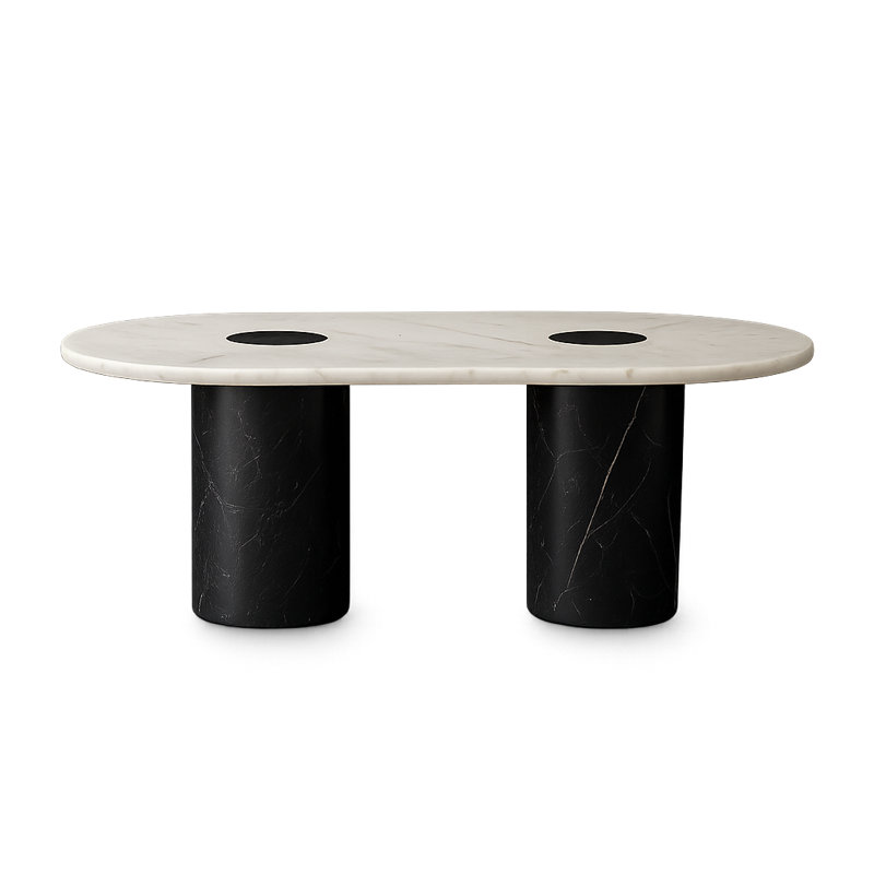 Genuine Marble Coffee Table - White/Black Marble