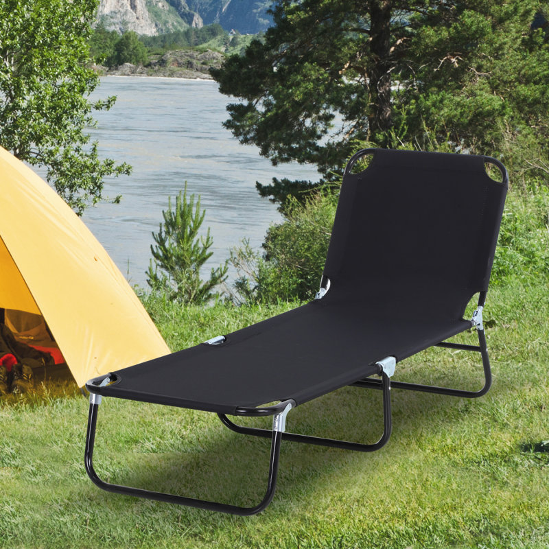 Folding Chaise Lounge Pool Chairs, Outdoor Sun Tanning Chairs, Reclining Back, Steel Frame & Breathable Mesh For Beach, Yard, Patio, Black