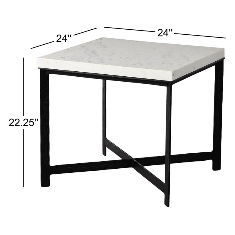 Hammered Iron End Table-White Marble, White Top/Black Base