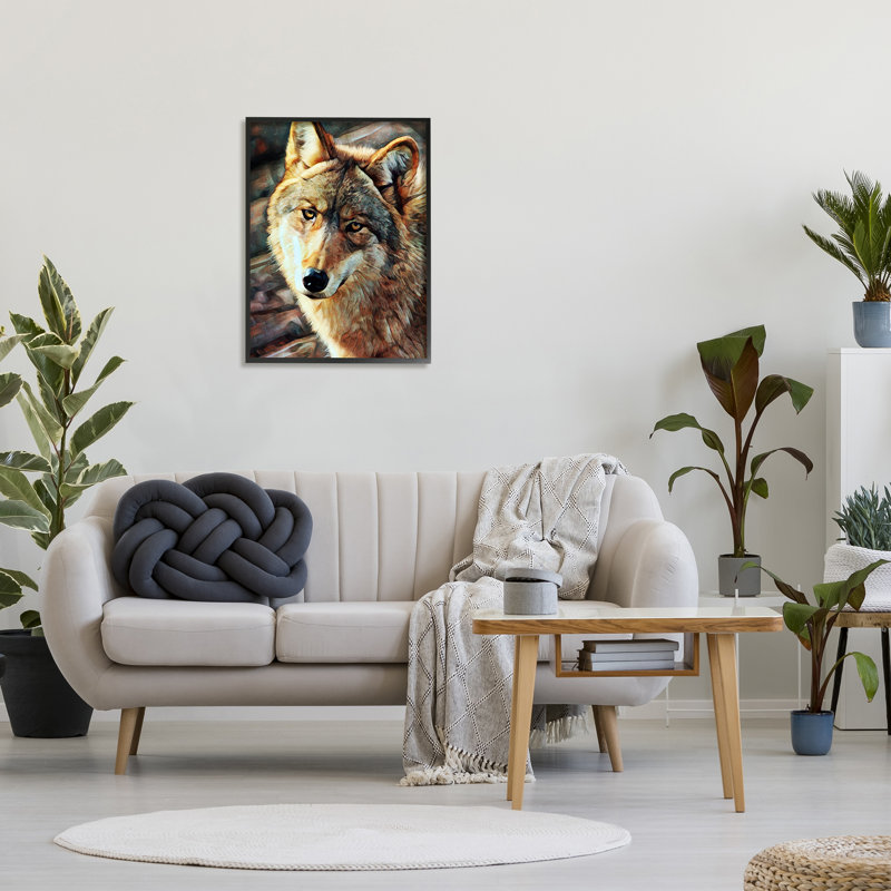 " Wolf Gazing Wildlife Animal Portrait " by Ashley Aldridge, Midnight Black Framed Giclee, 30" H x 24" W x 1.5" D