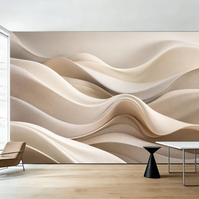 Peel and Stick Wallpaper Wall Mural Abstract Flowing Cream Beige Paper Waves Texture Wall Art Self Adhesive and Removable