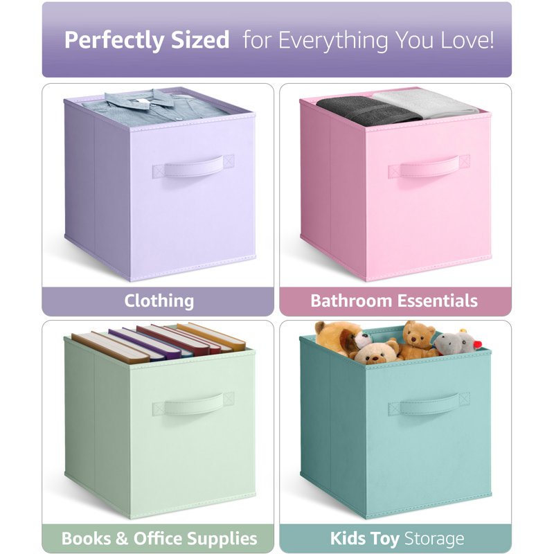 Pastel Foldable Fabric Storage Cube Bins with Handles, 11 Inch