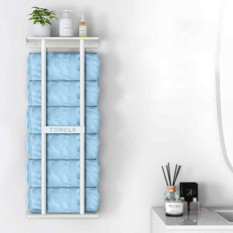 Porte-serviettes mural, porte-serviettes mural de 30 pouces avec tablette en métal, Blanc