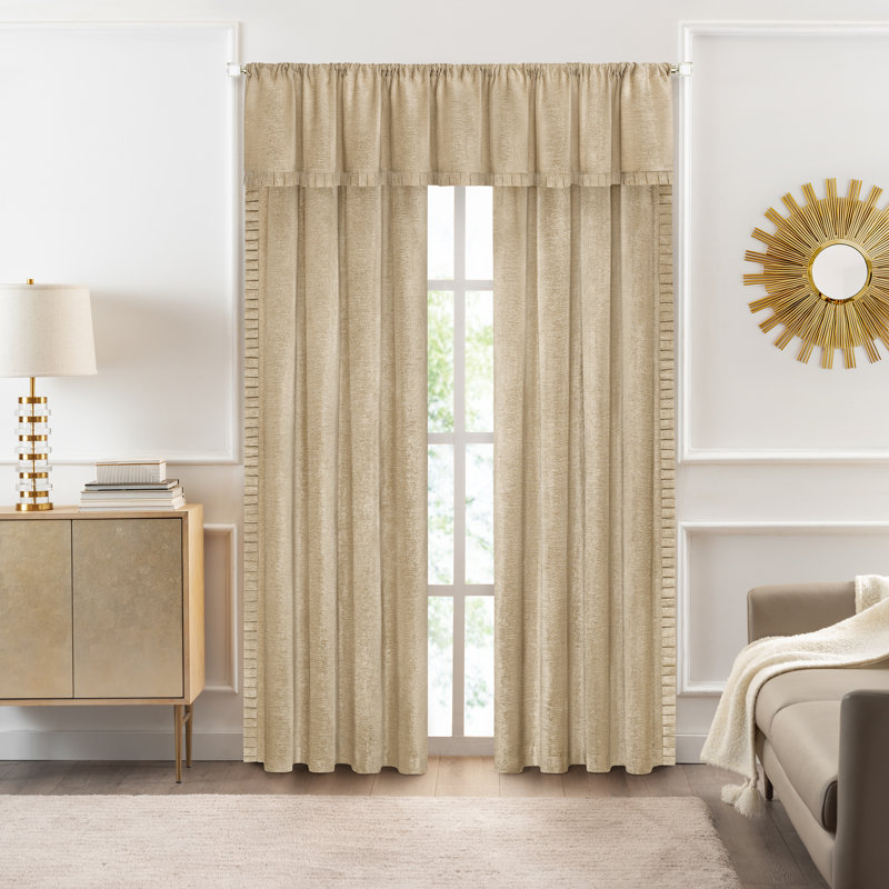 Tan Polyester Pleated Rod Pocket Curtain Panel, 52" x 63"