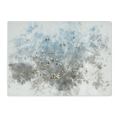 Tempered Glass a Flock of Egrets Watercolour Chopping Board