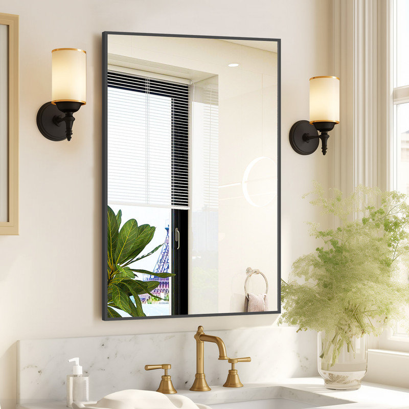 Sieana Rectangular Aluminum Accent Mirror, Black, 30" x 20"
